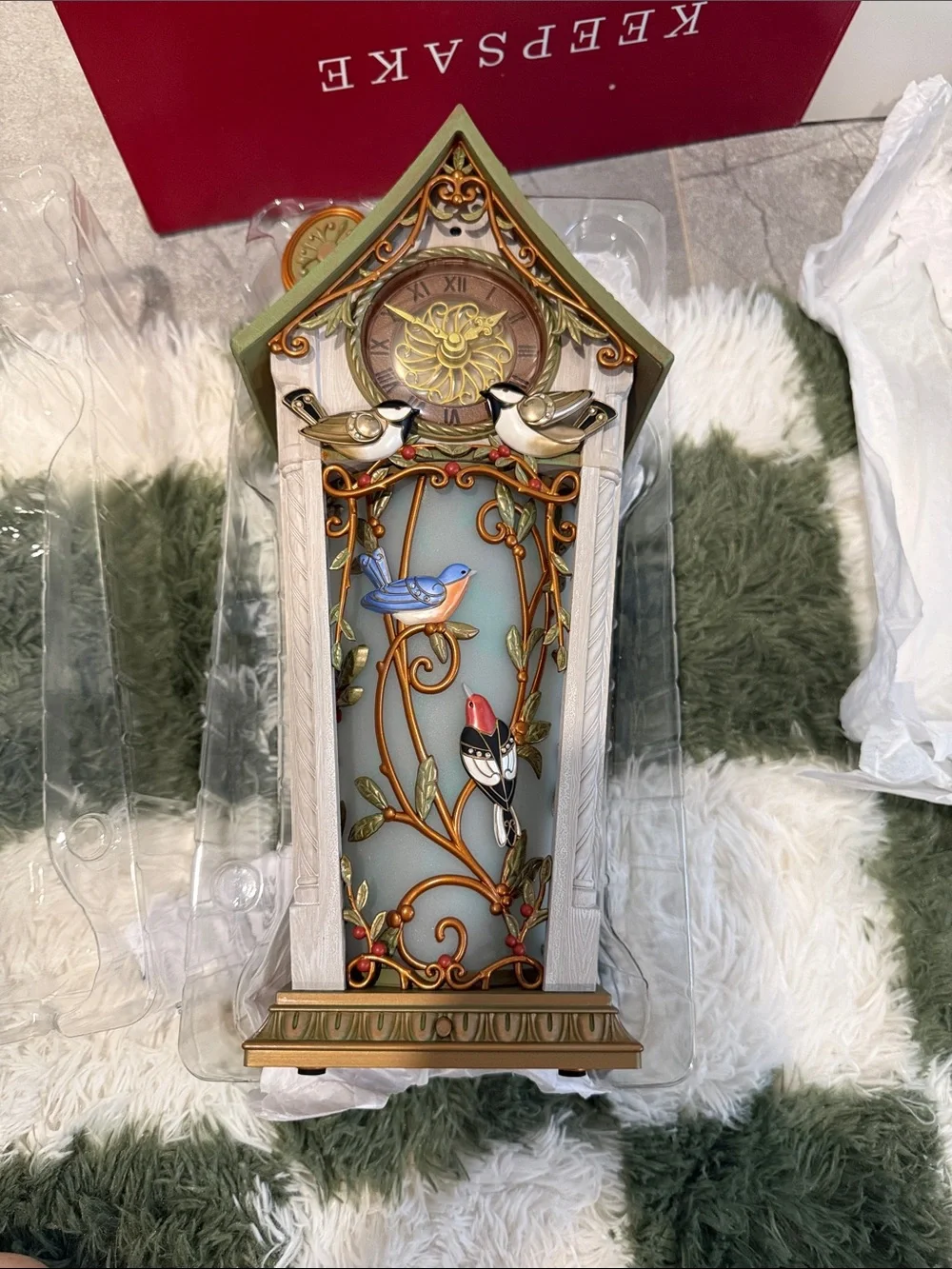 Hallmark Keepsake Red Decorative Bird Clock Box